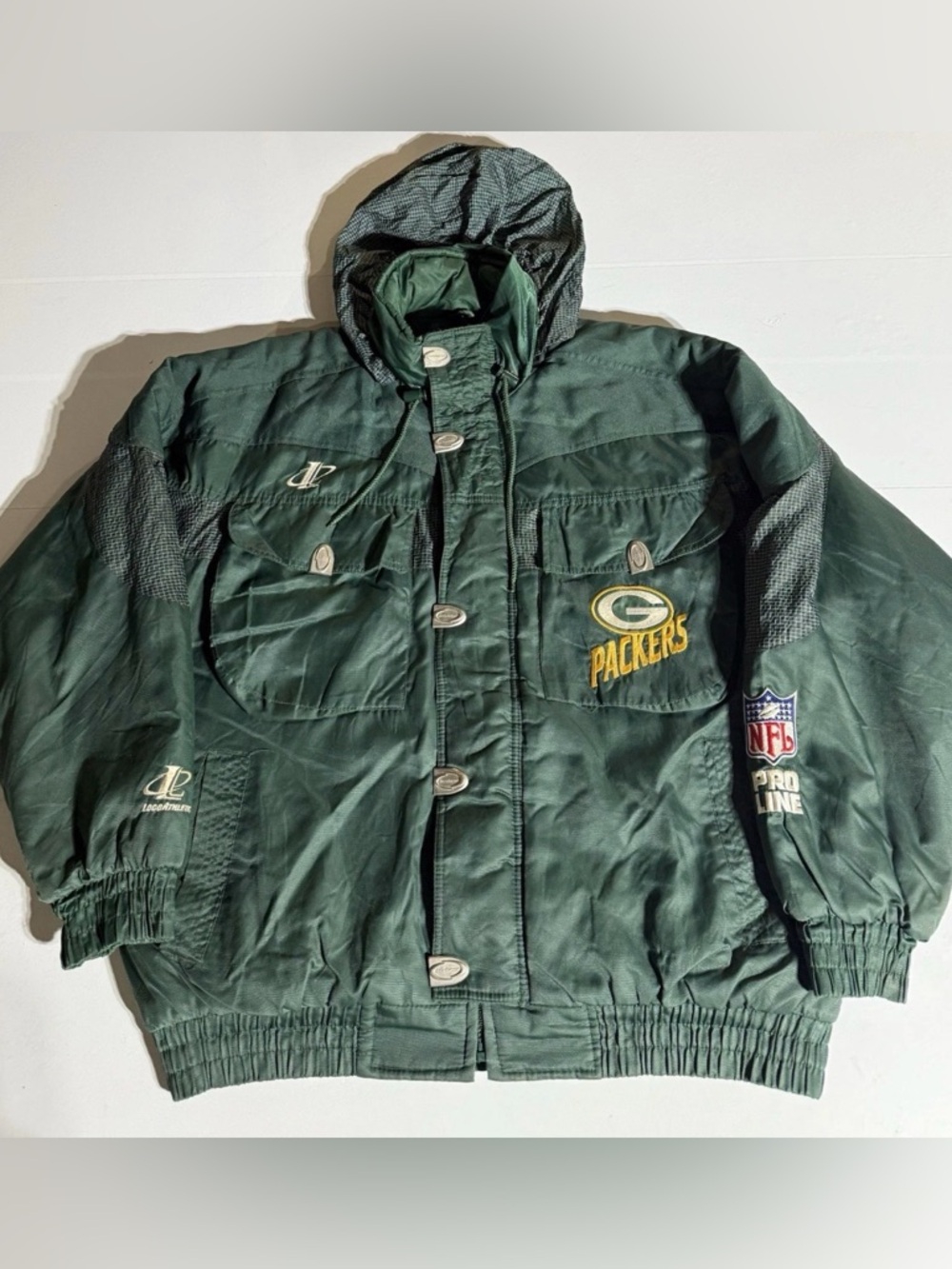 Vintage 90s Green Bay Packers Logo Athletic Pro Line Jacket Coat Green Size XL